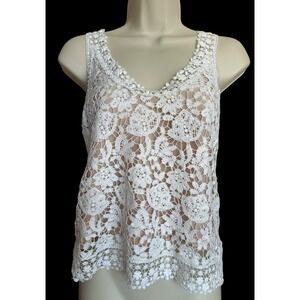 MADISION MARCUS‎ White Crochet Sleeveless Halter Top Sz XS Lined Delicate Sexy